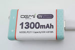 9v Lithium Rechargeable Battery 9volt Li-ion + USB charging Cable